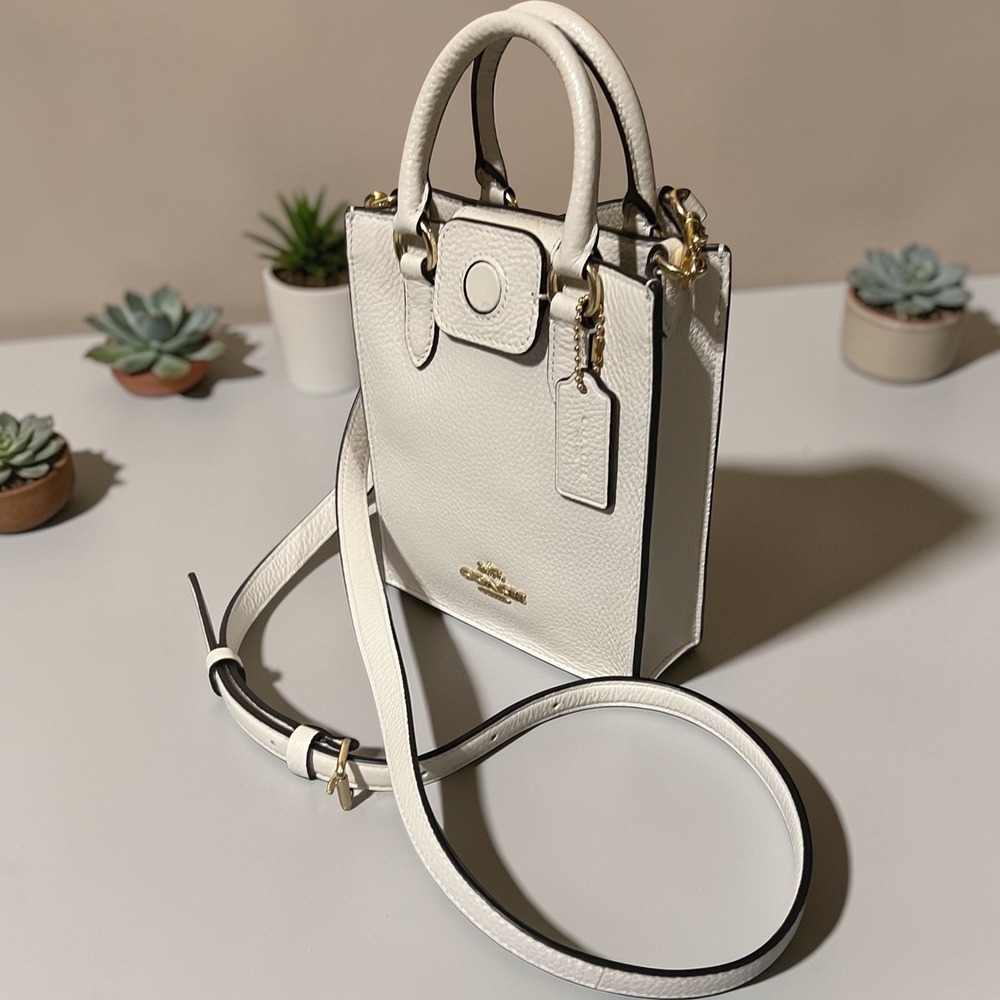 Coach North South Mini Tote Women Small White Excellent Pebbled Leather Bag - Picture 6 of 11
